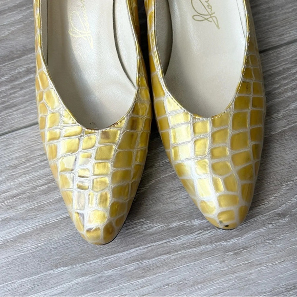 Vintage Thomas Wallace Yellow Gold Croc Giraffe Patern Patent Leather Heels - Picture 14 of 14